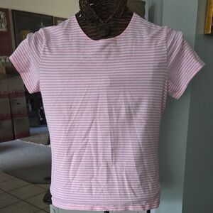 Kim Rogers Pink and White Striped Short Sleeve Tee